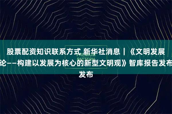 股票配资知识联系方式 新华社消息｜《文明发展论——构建以发展为核心的新型文明观》智库报告发布